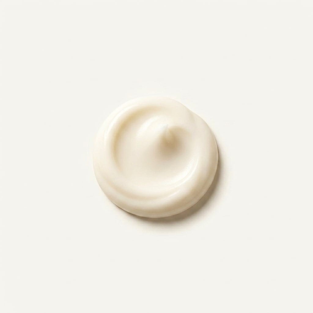 Porción de crema de ceramidas sobre una superficie marfil