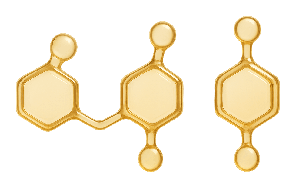Dos formas moleculares ámbar distintas, que representan que el retinol y la tretinoína son sustancias diferentes