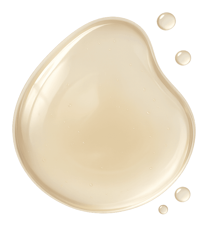 Ilustración de una gota de gel translúcida y sedosa, de tono beige miel muy pálido