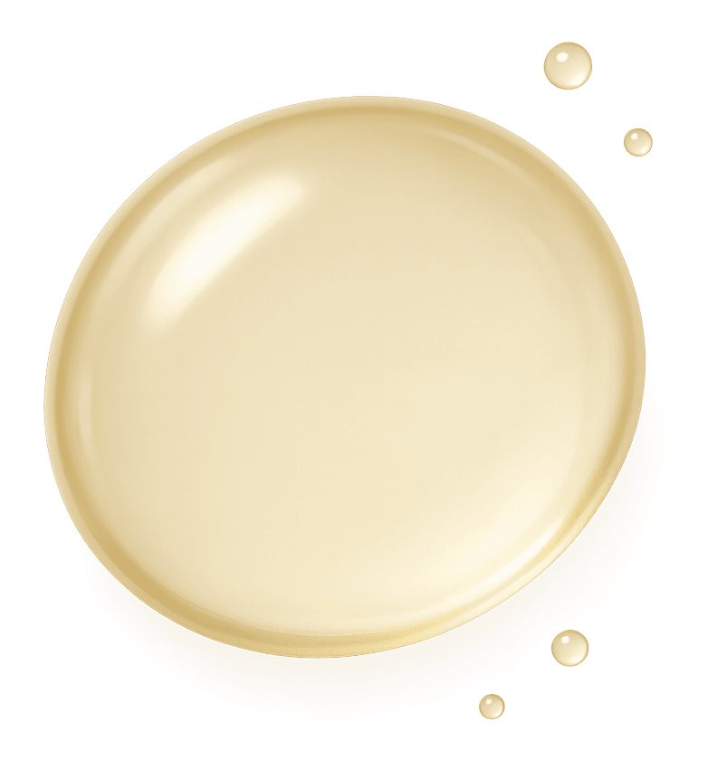 Ilustración de una perla de aceite translúcida, de color amarillo muy pálido, con brillo satinado