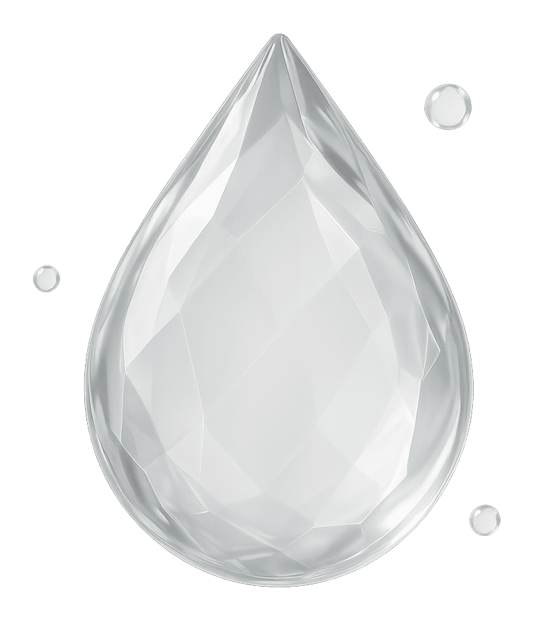 Ilustración de una forma de cristal translúcida e incolora con facetas sutiles