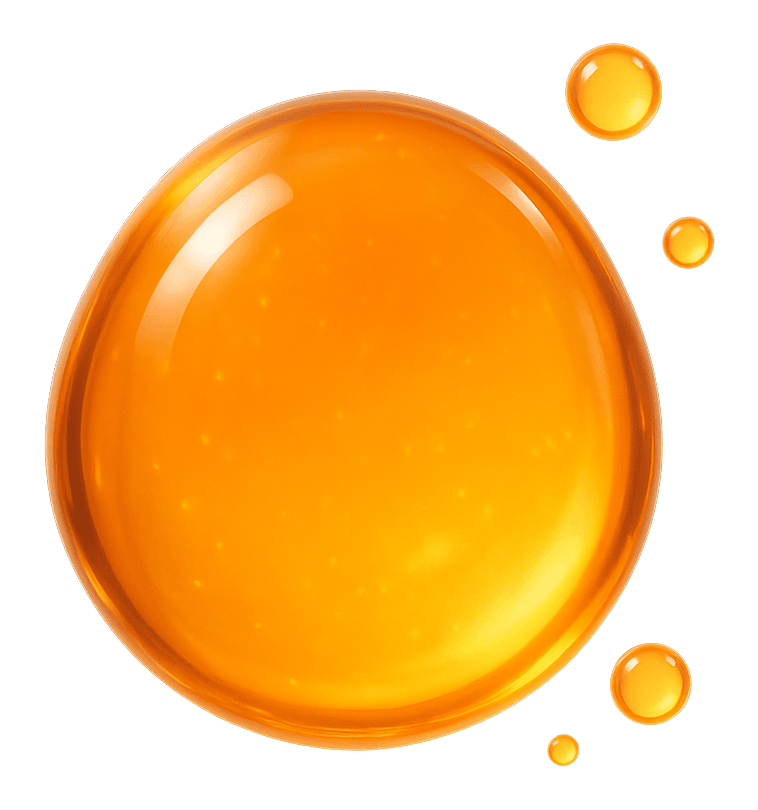 Ilustración de una gota translúcida de tono amarillo dorado a naranja cálido y vivo