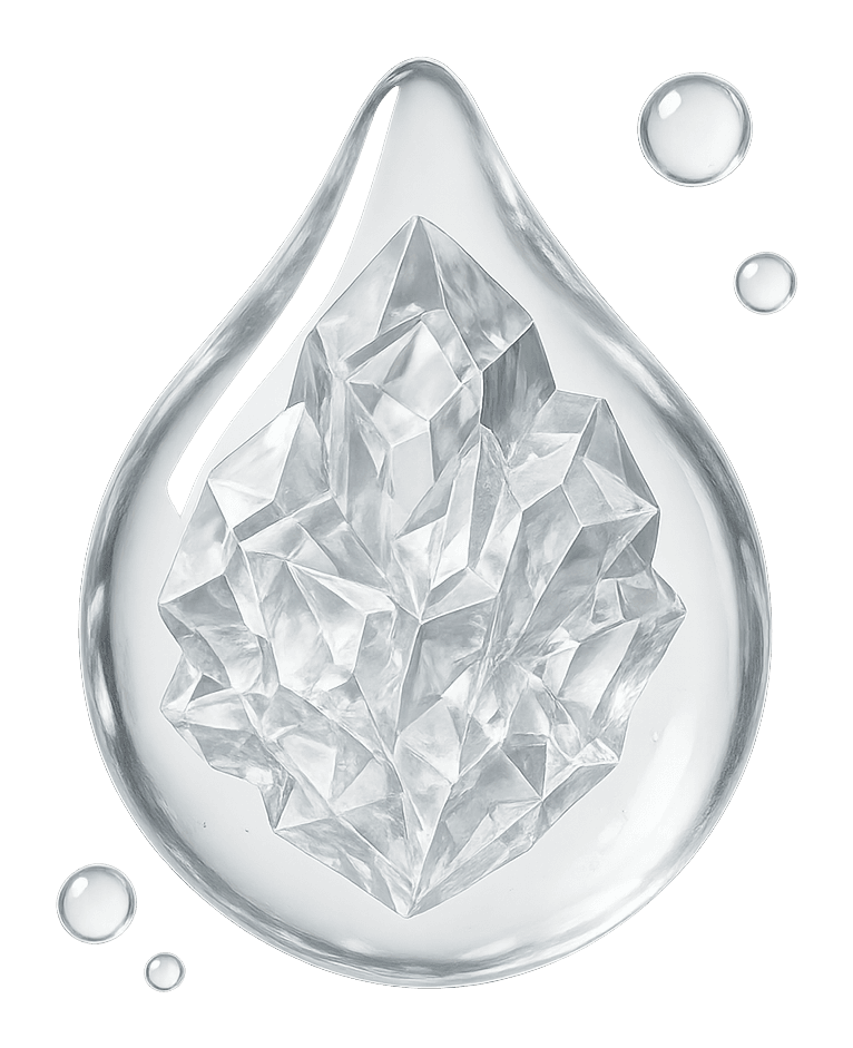 Ilustración de un cristal translúcido e incoloro con facetas finas y nítidas