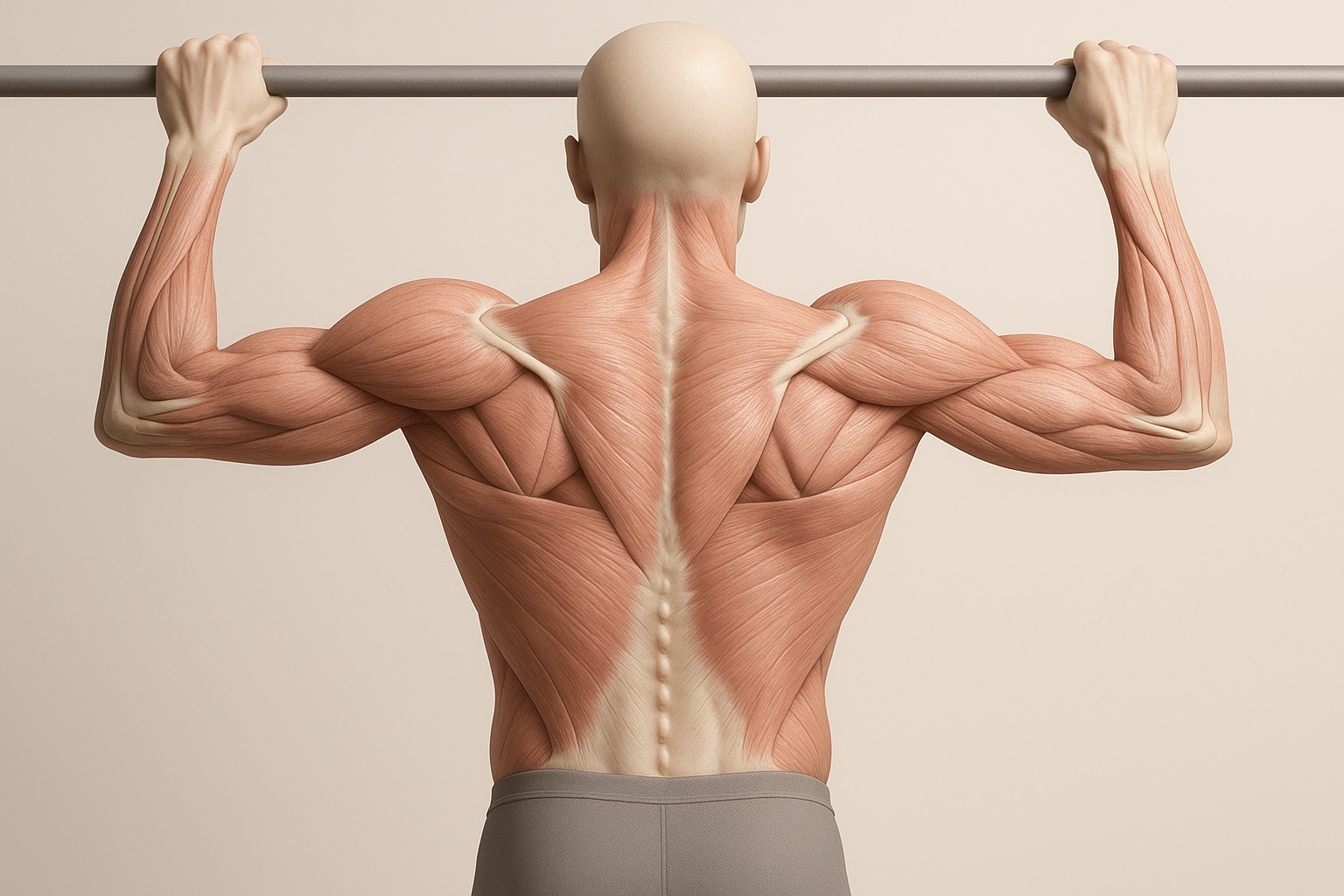 Detalle anatómico de la escápula descendiendo y rotando durante la dominada