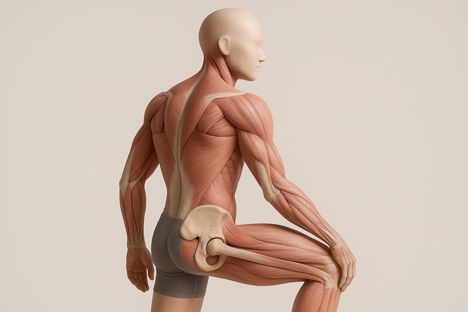 Estudio anatómico de la pelvis y la cadera con la columna lumbar visible